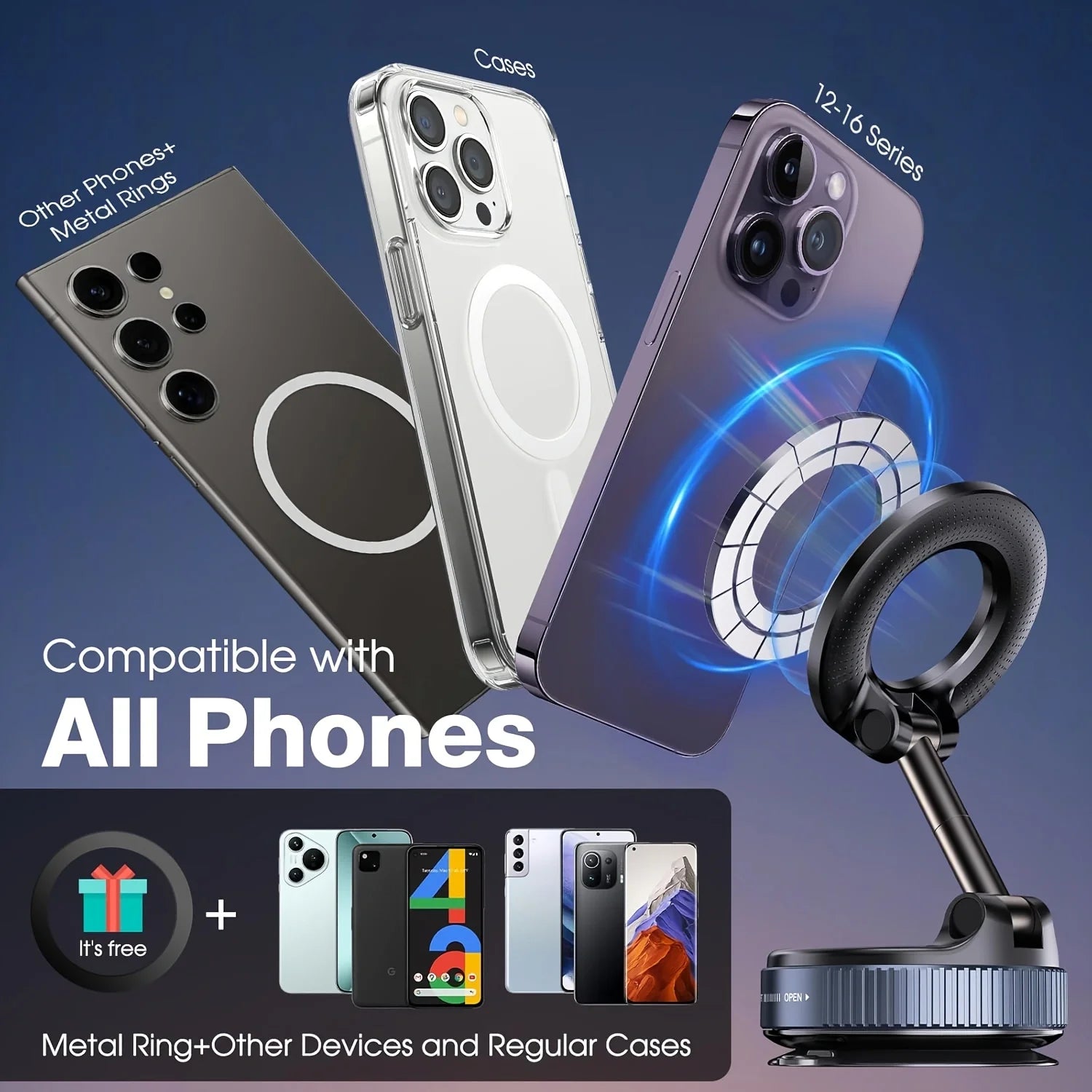 2026 Upgraded Vacuum Magnetic Car Phone Holder 360